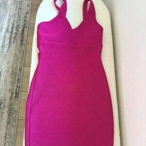 Herve Leger pink long bandage dress